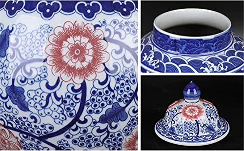 Ceramic Jars,Tea Jar,Chinese Style Storage Jars,Blue And White Ginger Jar Decorative Jar Temple Jar Porcelain Jar Ceramic Jar Oriental Vases Ginger Vase With Lid Chinese Floral Print ( Color : Blue ) #TOP4
