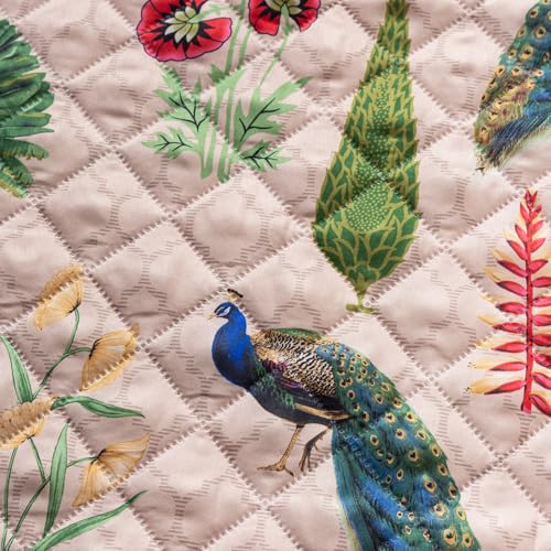 Image of House of Quirk 'Mughal Series' Printed Quilted Sofa Cover for 1 /2 /3 /4 Seater - Anti-Slip, Washable Couch Protector Slipcover (One Seater, Royal Peacock, 80x60 cm)