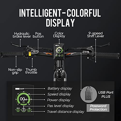 Eahora Apus Electric Bike For Adult 500W Powerful Motor Electric Bicycle 26 Inch 48V 17Ah Lithium Battery Carbon Fiber Hydraulic Brake 9-Speed Derailleur E-Bike Front Supension Electric Mountain Bike #TOP4