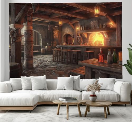Tapisserie bar occidental 3D en tissu pour créer un coin salon vintage