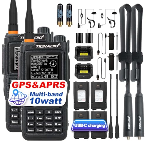 TIDRADIO TD-H9 10W Multi-Band GPS&APRS Ham Radio with Bluetooth APP Programming Repeater Import Firmware Update Spectrum Analysis Message Text Version Switch AM&NOAA Weather Receiver(2 Pack)