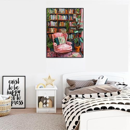Image of Clendo Pink Room Paint by Number for Adults Beginners, Study Room Adults Paint by Numbers Kits on Canvas, DIY Oil Painting Acrylic Paints for Home Wall Art Decor(16x20inch)