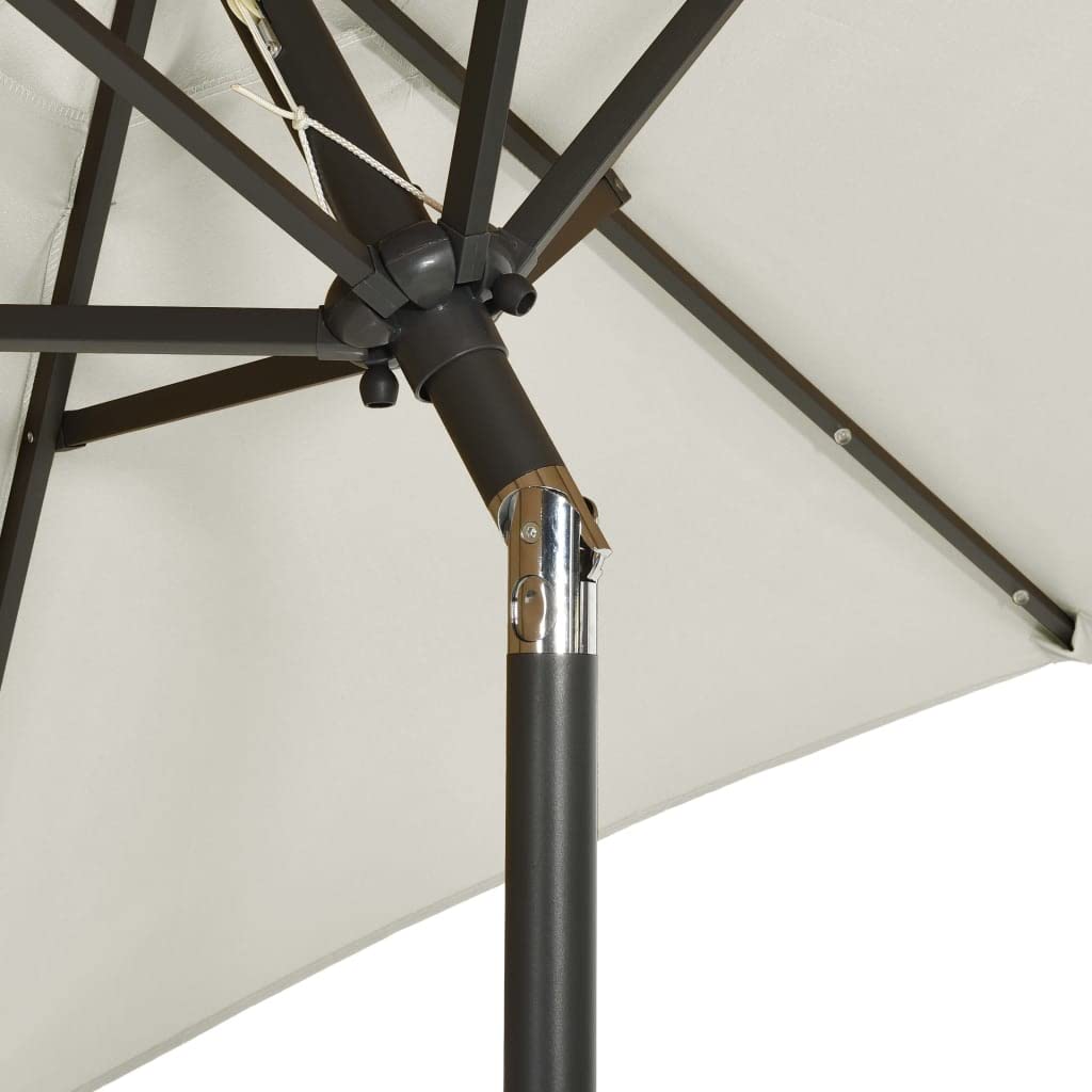 Parasol przeciwsłoneczny z oświetleniem LED, kolor piaskowo-biały, 200 x 211 cm, aluminium, pochylony, korba, ochrona przed promieniowaniem UV, wodoszczelny, zapewnia cień do ogrodu, na