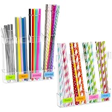 2 PACK Acrylic Straw Holder for Cabinet Door - Reusable Tumbler Straw Organizer Storage Dispenser with Ultra Sticky Adhesive Strips, Small Kitchen Accessories Container for Kitchen Cupboard Door