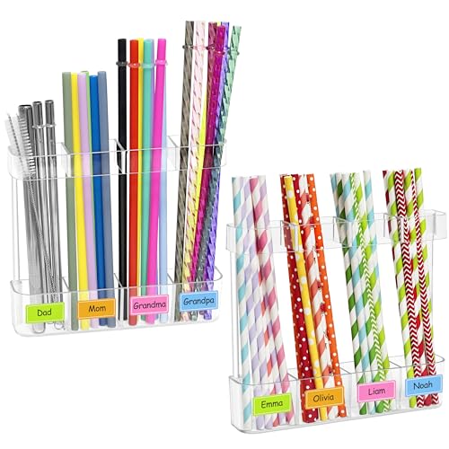 2 PACK Acrylic Straw Holder for Cabinet Door - Reusable Tumbler Straw Organizer Storage Dispenser with Ultra Sticky Adhesive Strips, Small Kitchen Accessories Container for Kitchen Cupboard Door