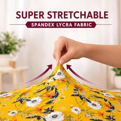 Image of STITCHNEST 'Contour Fit Series' Stretchable Printed Wooden Sofa Cover (Pack of 2) - Elastic Wooden Chair Cover | Wooden Sofa Seat Cover | Size - 20-21 x 20-21 x 3-5 in