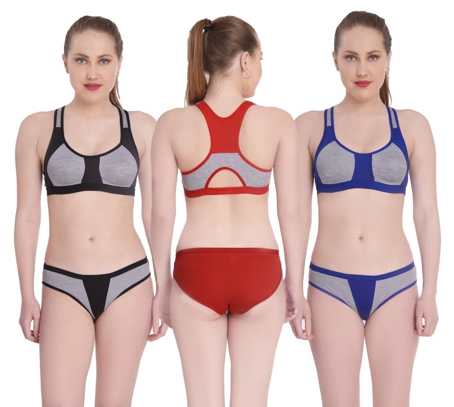 Women's Cotton Non-Padded Bra & Panty Set for Women Lingerie Set Multi Combo Pack of 3-image-40