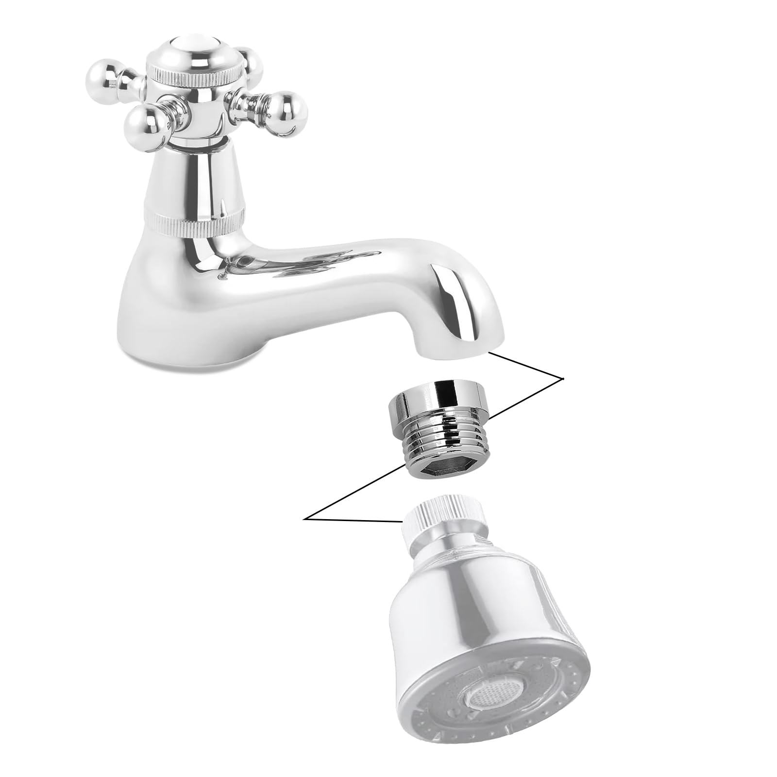 Adaptador de grifo, conector aireador, rosca de 1/2" de metal sólido, conector de grifo de cocina para purificador de agua, 2 unidades, plateado