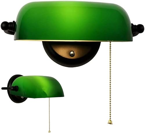 Lámpara de pared tradicional Banker verde con interruptor de cable, pantalla ajustable, luz de noche de metal antiguo para habitación de hotel