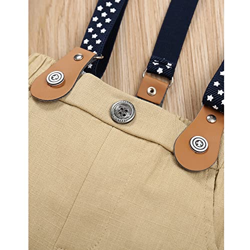Image of Baby Toddler Boy Formal Gentleman Suits,Dress Short Shirt With Bowtie+Suspender Pants Dressy Outfit
