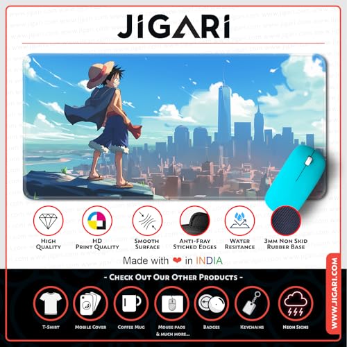 Image of Anime Theme Printed XL Extended Stich Edge Mousead | Smooth Surface Gaming Mousepad with Anti-Slip Rubber Base | 3mm Thick - 11 x 23 Inch (One Piece - Luffy (P114))
