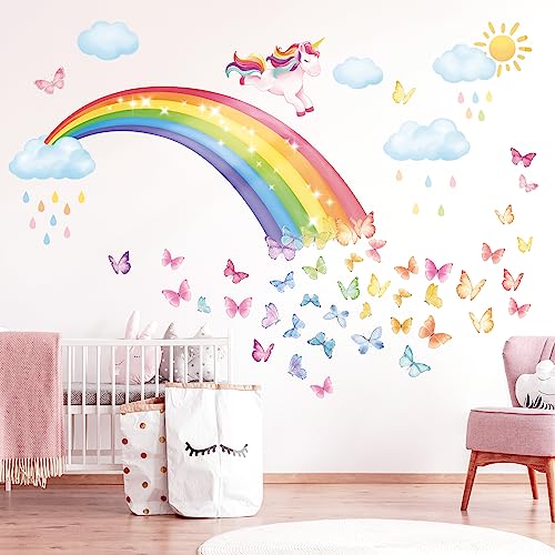 DECOWALL SG2-2309 Rainbow Wall Decals Unicorn Rainbow Butterflies Clouds Wall Stickers Baby Nursery Girls Bedroom Living Room Wall Décor - Image 3
