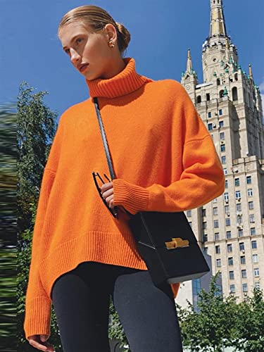 LSCZSLYH Women Knitted Turtleneck Sweater Oversize Long Sleeve Loose Ladies Pullover Tops Warm Solid Female Sweaters (Color : Gold, Size : M)3