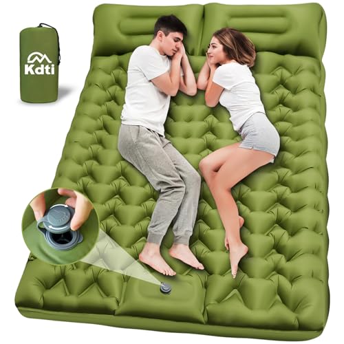 Kdti Camping Isomatte für 2 Personen, Ultraleicht Luftmatratze mit integrierten Kopfkissen, Kleines Packmass Aufblasbare Matratze, Fußpresse Pumpe, Faltbar Campingmatratze