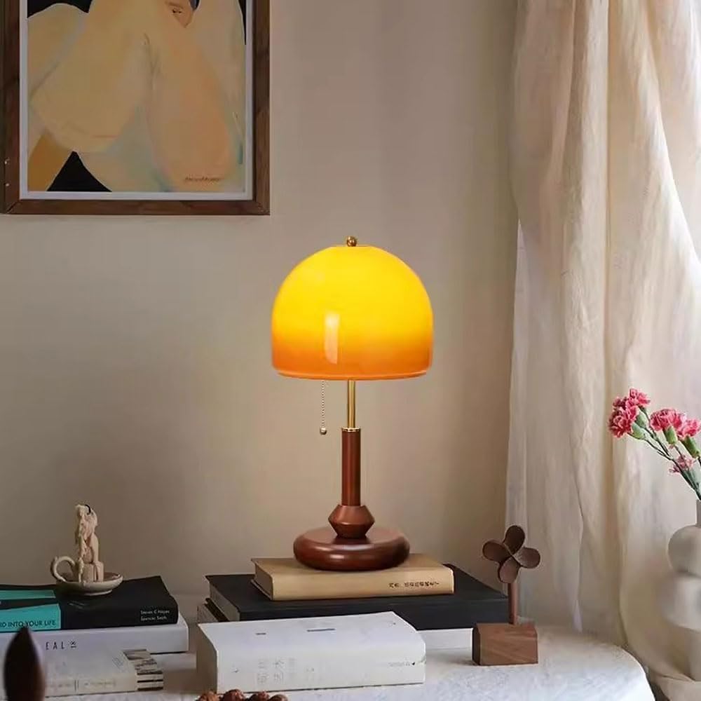 lampka nocna, Lampa nocna E27 z włącznikiem łańcuszkowym, drewniana, do salonu