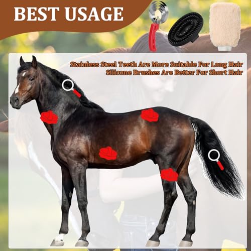 Rubber Curry Comb with Handle, Horse Grooming Brush & Shampoo Brush for Dogs, Cats & Horses, Pet Bathing & Shower Supplies - Image 3