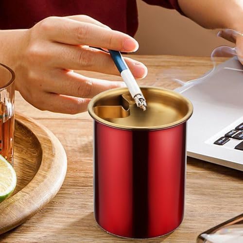 Image of Car Ashtray with Lid, Portable Smell Proof Ashtray for Car, Detachable Smokeless for Car Cup Holder, Stainless Steel Windproof Extinguished Butt Bucket Ash Tray for Outdoor Travel Home Office (Red)
