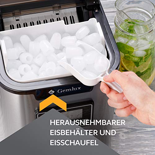 Gemlux Eiswürfelmaschine Edelstahl, Tragbar Eismaschine für Zuhause und Bar, 2.2L, 12kg/24h, 3 Eiswürfel Großen, Leise… – Bild 6