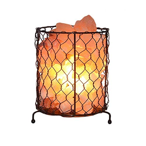 Vintage Style Iron Cage Metal Frame Shape Natural Crystal Salt Rock Lamp Air