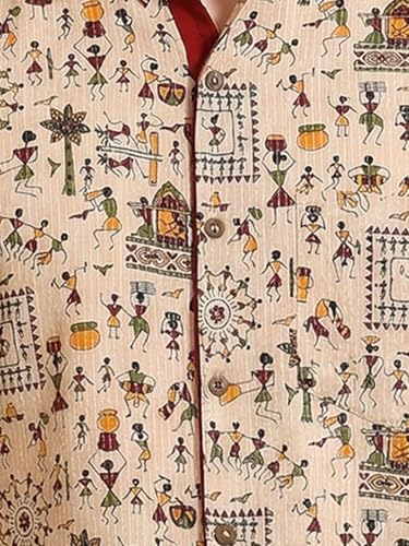 Image of Yash Gallery Men's Cotton Warli Print Shirt Collar Regular Shirt