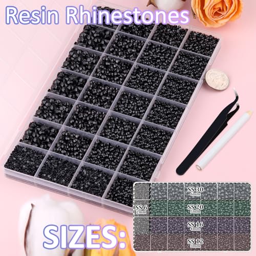Image of 30000Pcs Resin Rhinestones for Bedazzling with Tweezers, Black Rhinestones for Crafting with B7000 Jewelry Glue for DIY Crafts Clothing Tumblers Shoes Fabric Nail Art