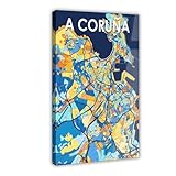 Póster de mapa artístico de Coruña, póster de lienzo para decoración de pared, pinturas para sala de estar, dormitorio, decoración de 60 x 90 cm