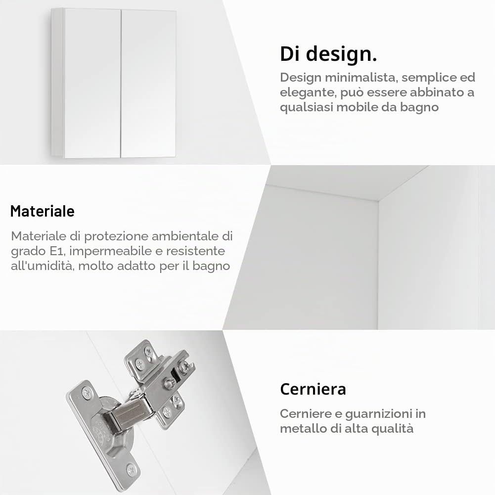 LEMROE Armadietti A Specchio Bagno con Specchio e 3 Ripiani Regolabili Mobile Specchio Bagno Contenitore Bianco Mobile Bagno con Ante