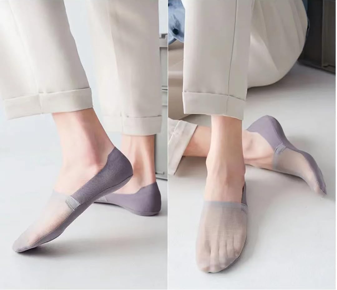 wdcfxy [5 Pairs] Velthentic Invisible Silk Socks for Women - Breathable Anti-Slip No Show Socks with Ultra Low Cut Design, Non-Slip Grip Shoe Liners for Daily/Sports