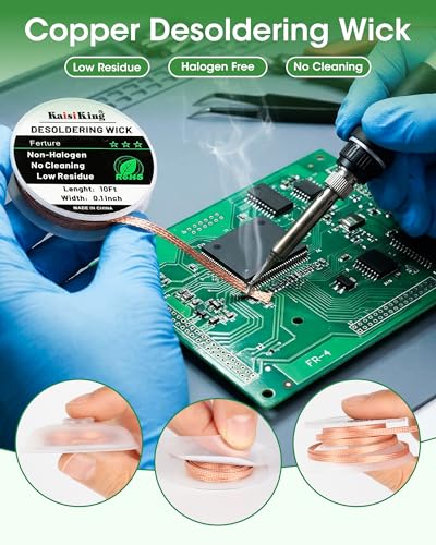 Image of Kaisiking Soldering Flux Paste (10cc) & Desoldering Wick Kit - Premium Rosin Solder Flux for Electronics Repair, 0.1 inch Braided Copper Wick for PCB, SMD & DIY Projects