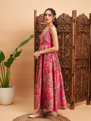 Image of Women Floral Sleeveless Anarkali Maxi Kurta