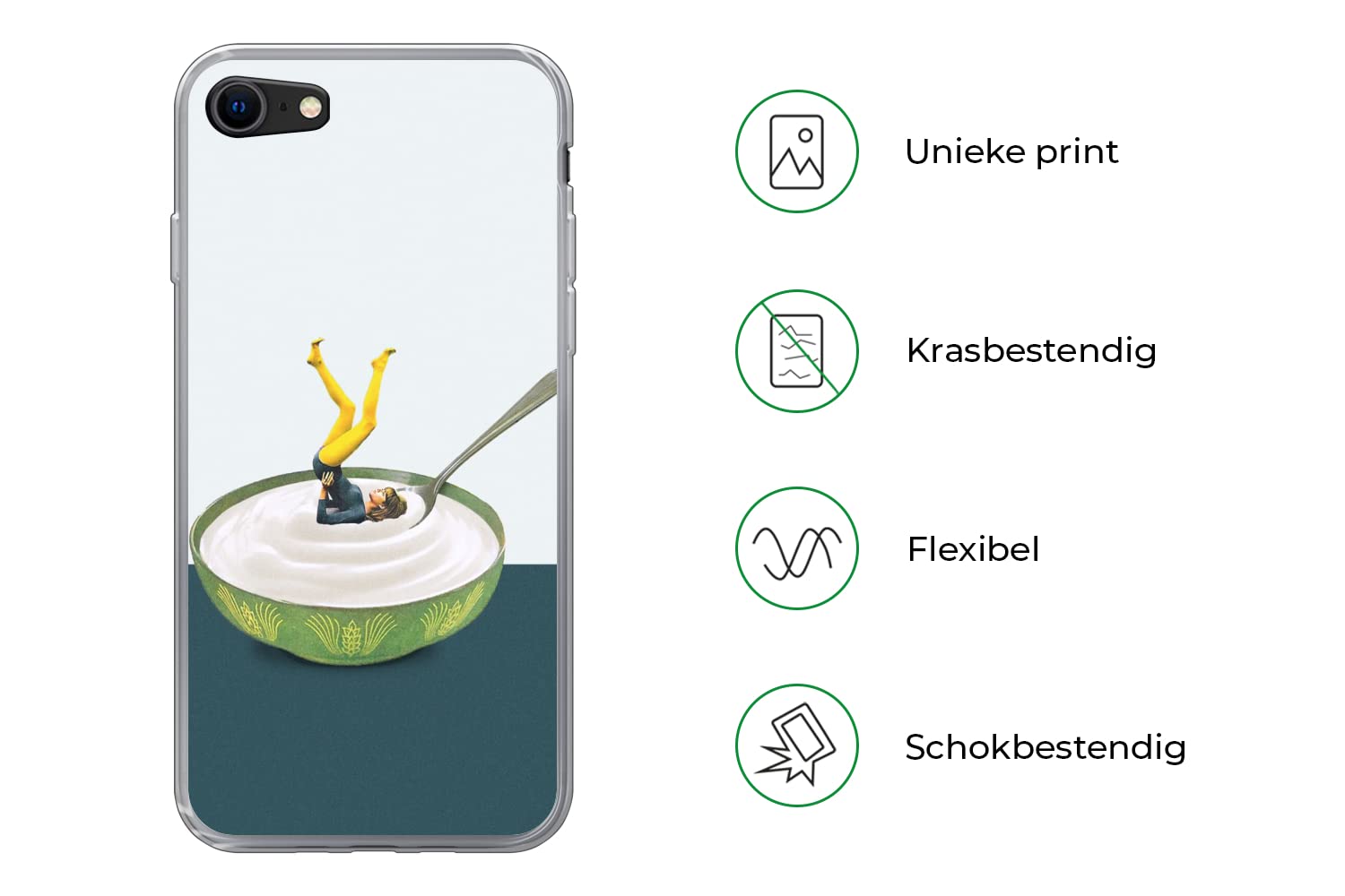 MuchoWow Funda para iPhone SE 2020 - Yogur - Yoga - Retro - Funda de Silicona/Funda Blanda para teléfono móvil