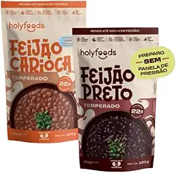 2 UND FEIJÃO TEMPERADO SEM PANELA DE PRESSÃO HOLYFOODS 120G - CARIOCA E PRETO