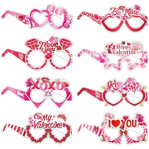 16Pcs Valentine's Day Masks Glasses Party Favors, Theme Party Supplies Dress Up Masks Photo Booth Props Birthday Gifts, Valentine's Day Party Supplies Cover