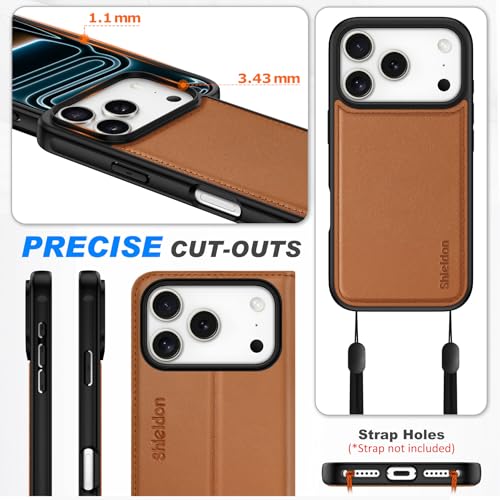 SHIELDON Real Leather Detachable Case Wallet for iPhone 17 Pro 6.3" 2025 | Wireless Charging | RFID Blocking Credit Card Slot | Kickstand | Flip Magnetic | Shockproof Cover | Saddle Brown by SHIELDON - Used condition - Image 8