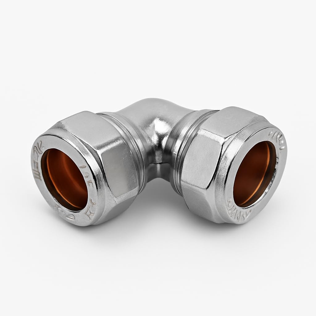 Westco 15mm Bright Chrome Compression Elbow 90 Degree Brass Pipe Fitting