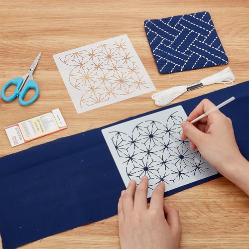 Image of FREEBLOSS 2 Set Sashiko Kit Mini Storage Basket Sashiko Storage Basket Bins Embroidery Kit for Beginners Hand Sewing Kit for Adults