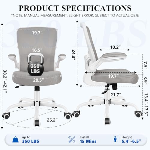 Image of FelixKing Office Chair, Ergonomic Desk Chair Breathable Mesh Chairs Adjustable High Back Lumbar Support Flip-up Armrests, Executive Rolling Swivel Comfy Computer Chairs Home Office Gray