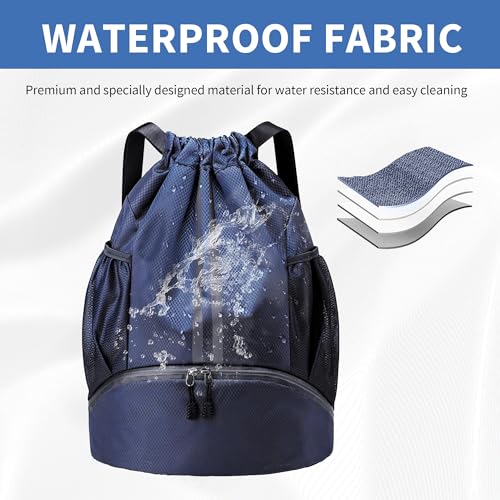 Image of JELUTAR Drawstring Backpack Gym Bag with Shoes Pocket, Navy Blue