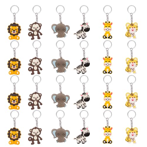 Sxutop 24 Pieza Llaveros de Animales de la Selva Colgante Mini Llavero de Silicona Llavero Animal de Dibujos Animados Regalos de Fiesta de Cumpleaños para Baby Shower Fiesta Comunión (6 Estilos)