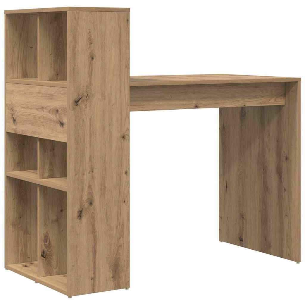 Scrivania PC Rovere Artigianale Legno Ingegnerizzato 108x55 cm | Tavolo moderno con rialzo per monitor e vano CPU, ideale per ottimizzare lo spazio nello studio o in camera.