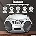 Craig CD6925 Portable Top-Loading Stereo CD Boombox with AM/FM Stereo Radio Bluetooth Wireless and AUX Port (Silver, Bluetooth)