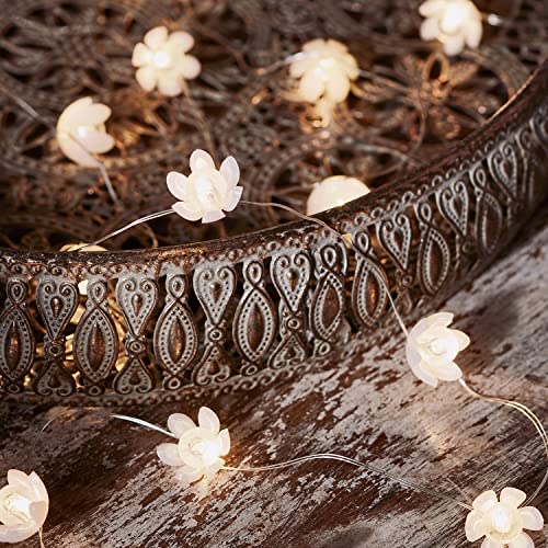 Lights4fun 20er Micro LED Lotus Blumen Lichterkette Timer batteriebetrieben Innen Deko Zimmer Cover