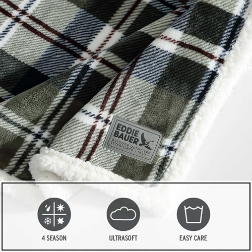 Image of Eddie Bauer - Throw Blanket, Ultra-Soft Plush Bedding with Faux Shearling Reverse, Throw Blanket for Couch & Bed (Trailhead Plaid Green, 50 inch x 60 inch)