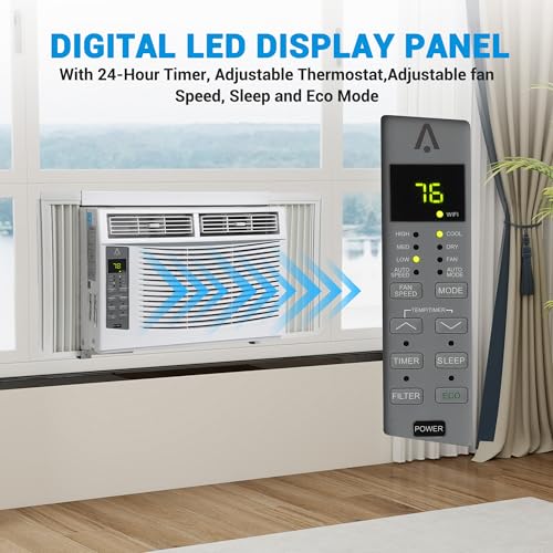 Image of 6000 BTU Smart Window Air Conditioner, WiFi Enabled AC Unit for Rooms Up to 250 Sq. ft., Energy Efficient with Remote & App Control, Timer, Ideal for Bedroom, Living Room, Office
