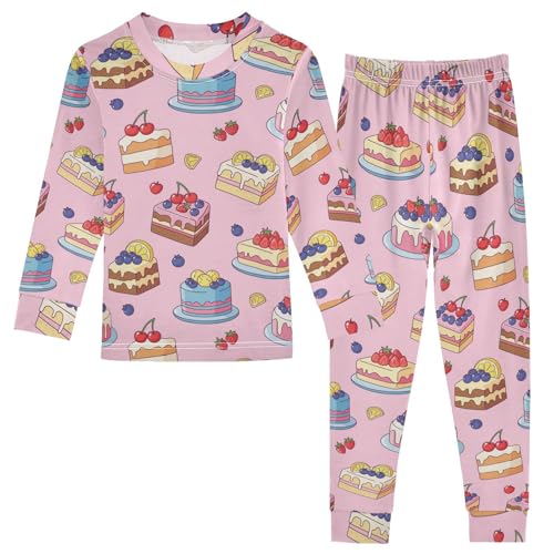 Pajama Sets Long Sleeve Cake Fruits Pattern Soft Comfy Sleepwear 2 Piece PJS 3-8T