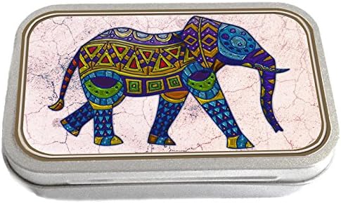 Glass Art Elephant Design Slim Hinged 1oz Tin Tobacco Storage (GD01)