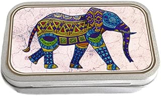 Glass Art Elephant Design Slim Hinged 1oz Tin Tobacco Storage (GD01)