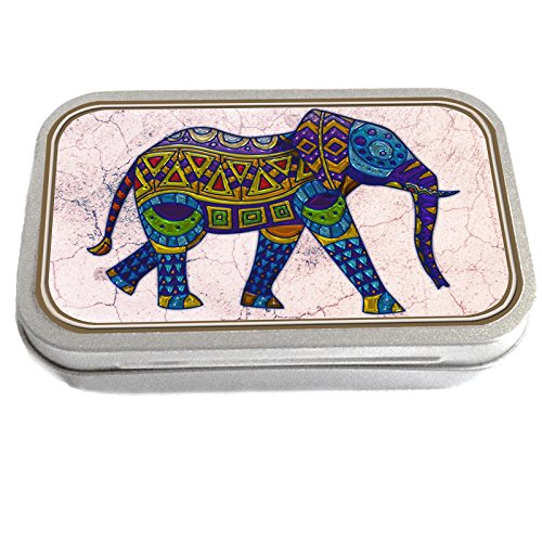 Knutty's Knobs Glass Art Elephant Design Slim Hinged 1oz Rectangular Storage Box (94mm x 59mm x 21mm) - Tobacco, Sweets, Pills, Jewelry