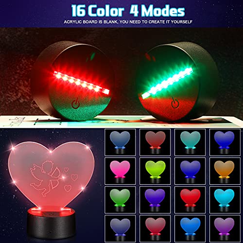 Image of Honoson 4 Set 3D Night Light Kit with Remote, 16-Color Base for Acrylic Sheets, 4 Modes for Bedroom Decor(Heart Style)