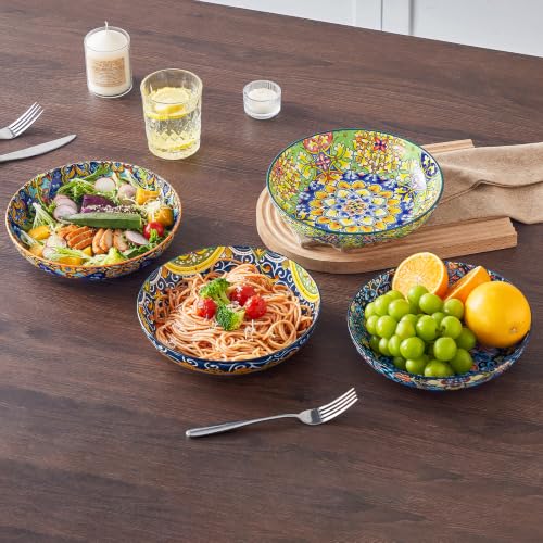 vancasso Pasta Bowls Set of 4, 42oz Ceramic Serving Bowls,Boho Pasta Plates | Large Shallow Bowls for Pasta, Salad, Soup, 42 oz Colorful Bowl Plates, Microwave and Dishwasher Safe Dinner Bowls - image 8